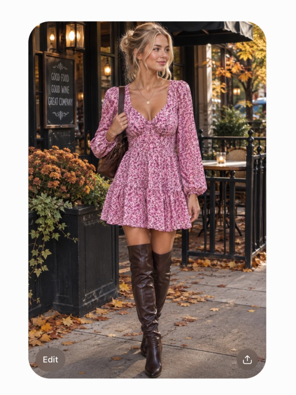 Monteau Pink Floral Long-Sleeve Dress for Work or School